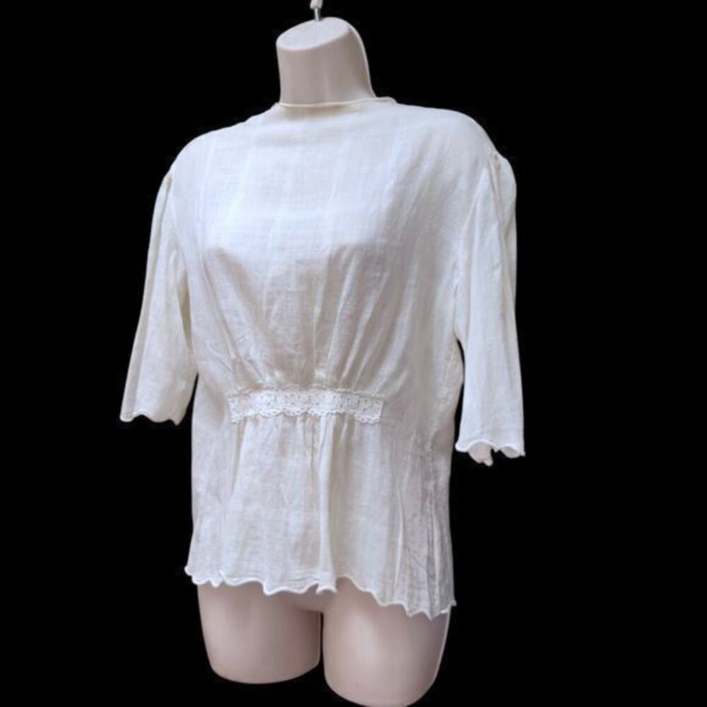 Antique Edwardian 1910s White Cotton Voile Open Blouse Lawn Jacket Size Small